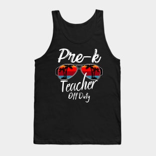 Pre-k Teacher Off Duty, Retro Sunset Glasses, Summer Vacation Gift Tank Top